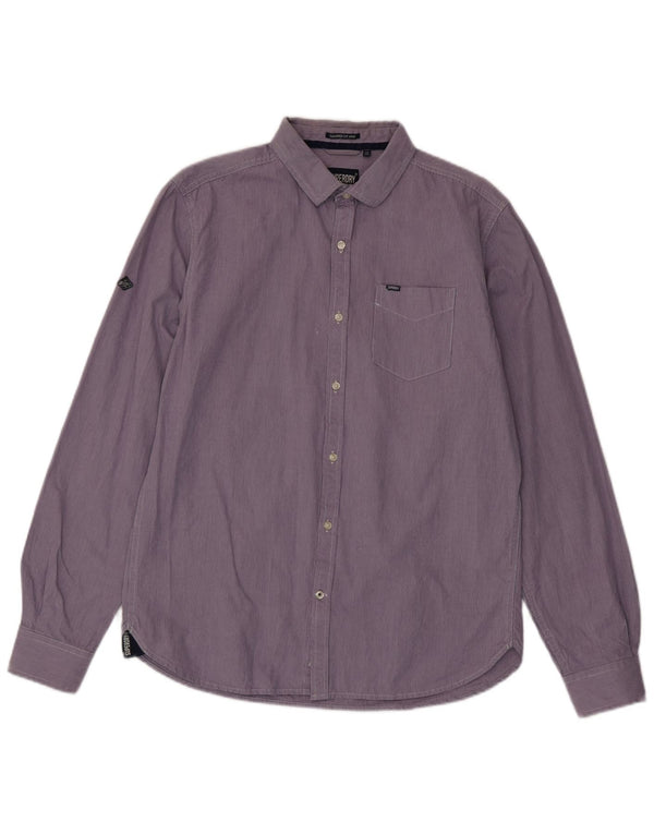 Мужская рубашка Superdry XL из хлопка в тонкую полоску фиолетового цвета