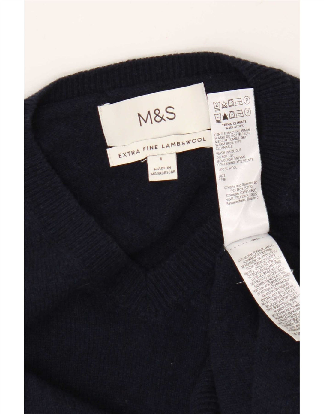Мужской джемпер с v-образным вырезом Marks & Spencer, большой темно-синий шерстяной свитер