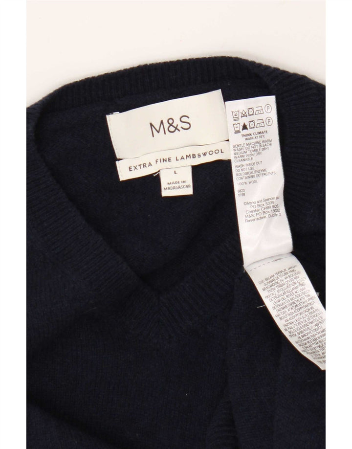 Мужской джемпер с v-образным вырезом Marks & Spencer, большой темно-синий шерстяной свитер