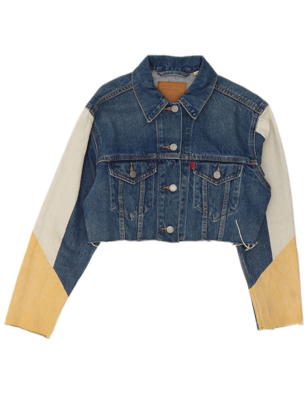 Женская укороченная джинсовая куртка свободного кроя Levi's UK 4 XS синяя с цветными блоками
