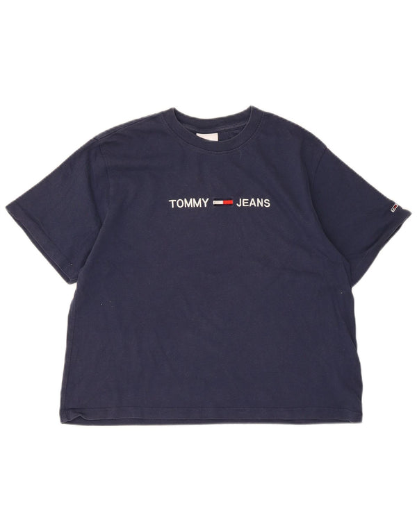 Женская укороченная футболка с рисунком Tommy Hilfiger Top UK 10, маленькая, темно-синяя, хлопковая