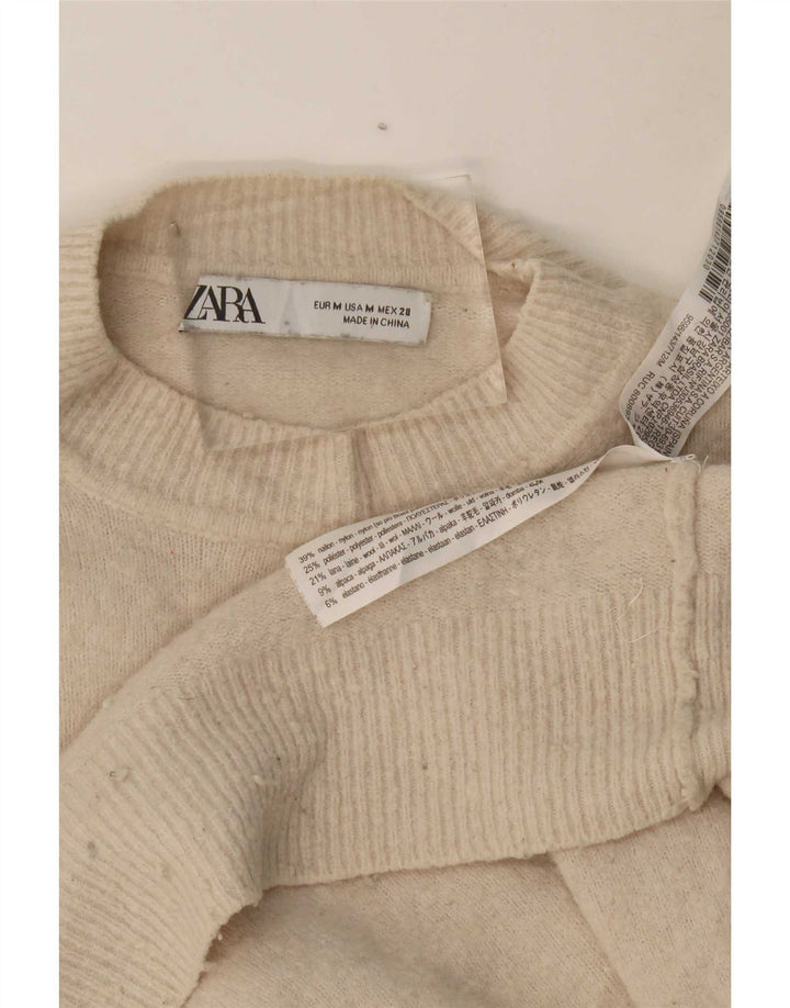 Женский укороченный свободный джемпер с круглым вырезом Zara UK 14, средний бежевый