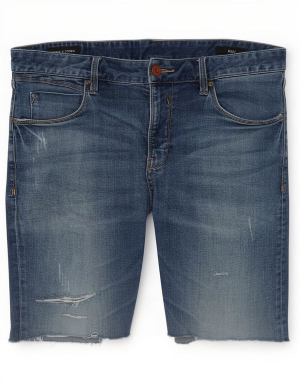 Jack & Jones Мужские джинсовые шорты узкого кроя с потертостями, большие W34, синие, хлопок
