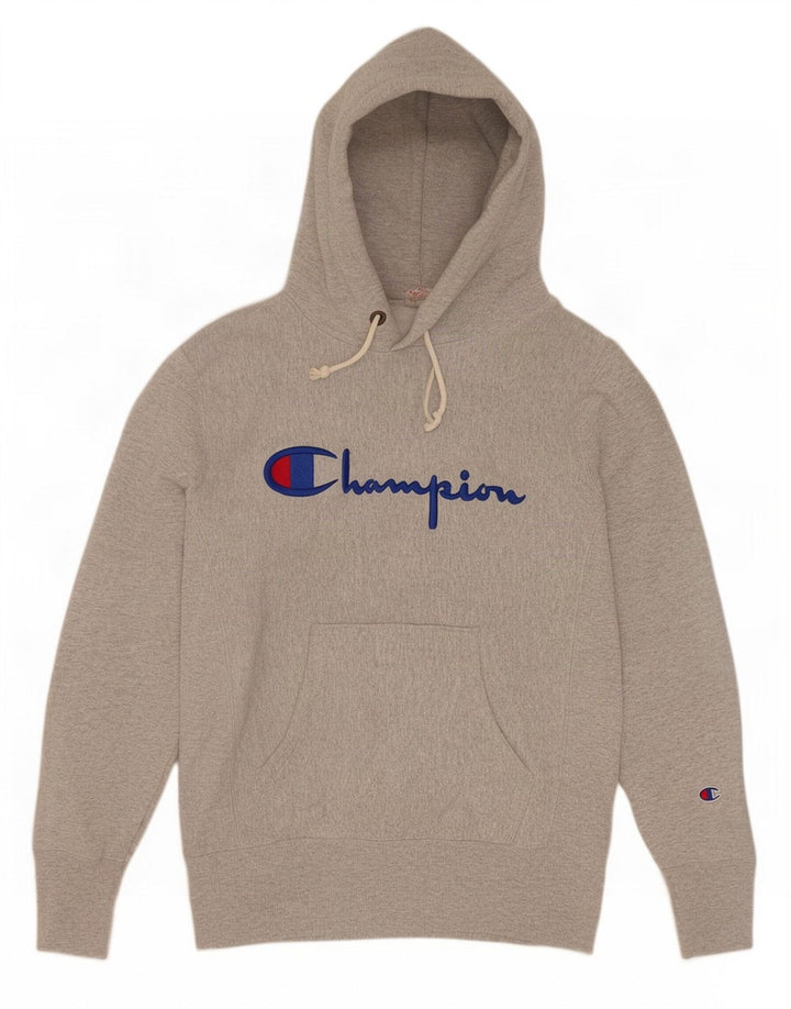 Мужской джемпер с капюшоном с рисунком обратного плетения Champion, хлопковый джемпер среднего серого цвета