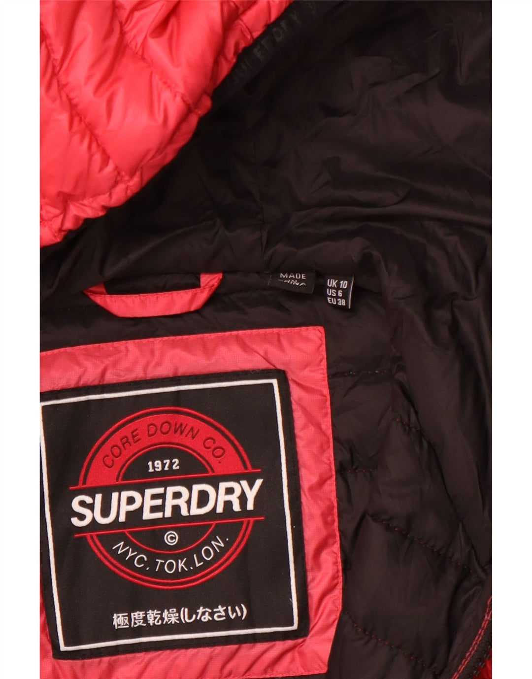 SUPERDRY Женская стеганая куртка с капюшоном UK 10, маленькая розовая