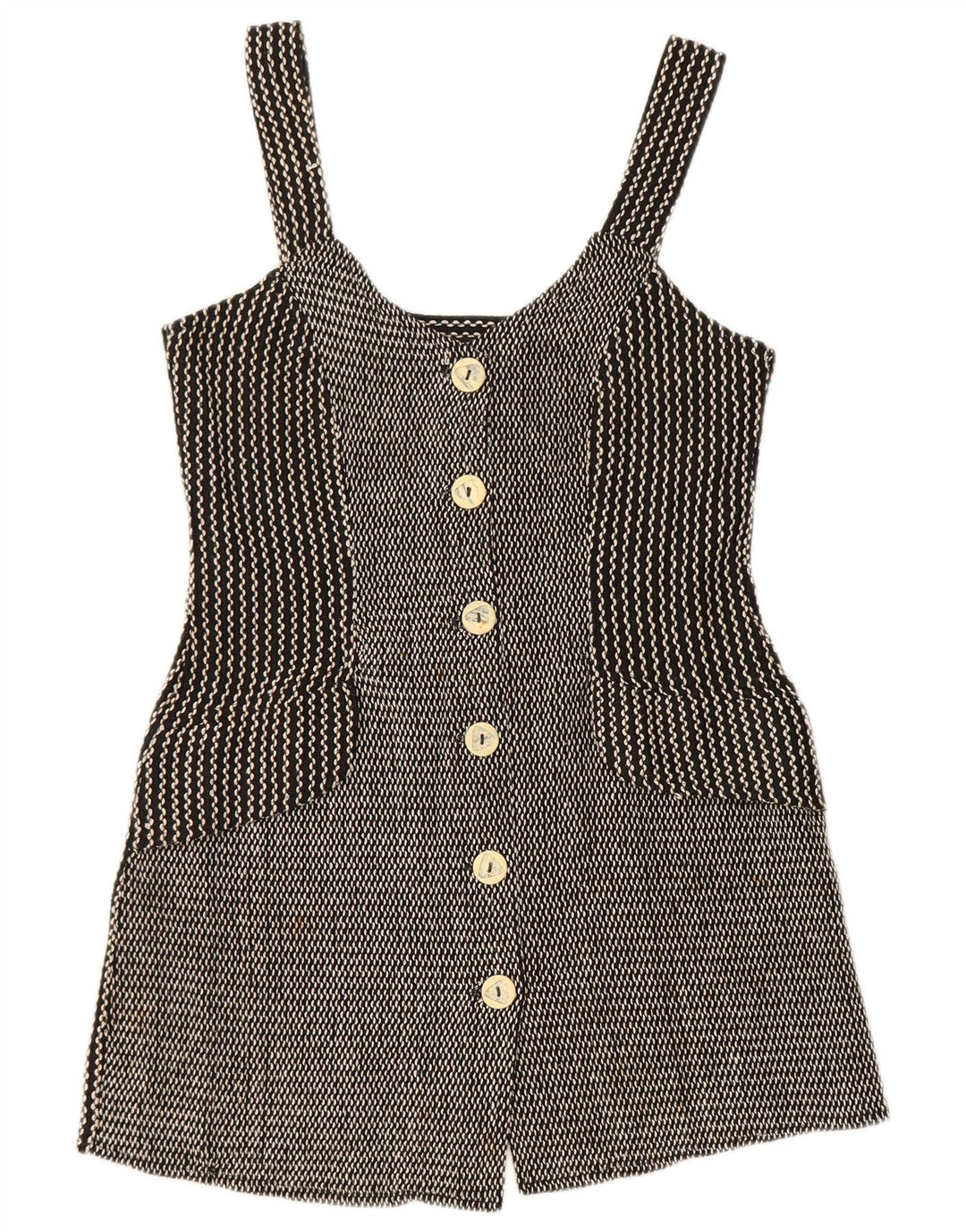 Винтажное женское платье-сарафан UK 12, средний черный хлопковый шеврон с шевроном