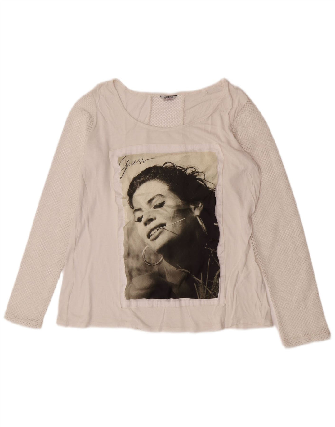 Guess Женский топ с рисунком с длинным рукавом UK 14, средний белый