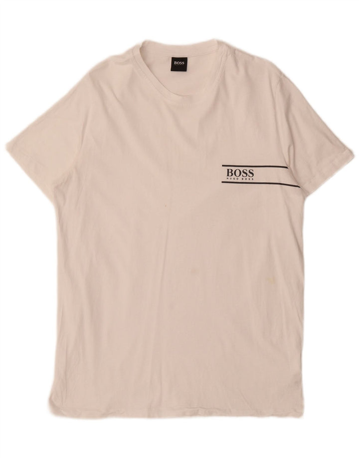 Мужская футболка с рисунком Hugo Boss, топ среднего размера, белый хлопок, хлопок