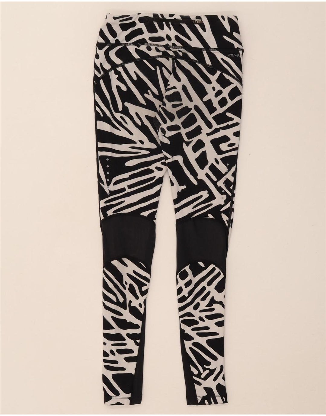 Женские леггинсы NIKE Dri Fit с абстрактным узором, Великобритания, 8 маленьких размеров, нейлон черного цвета