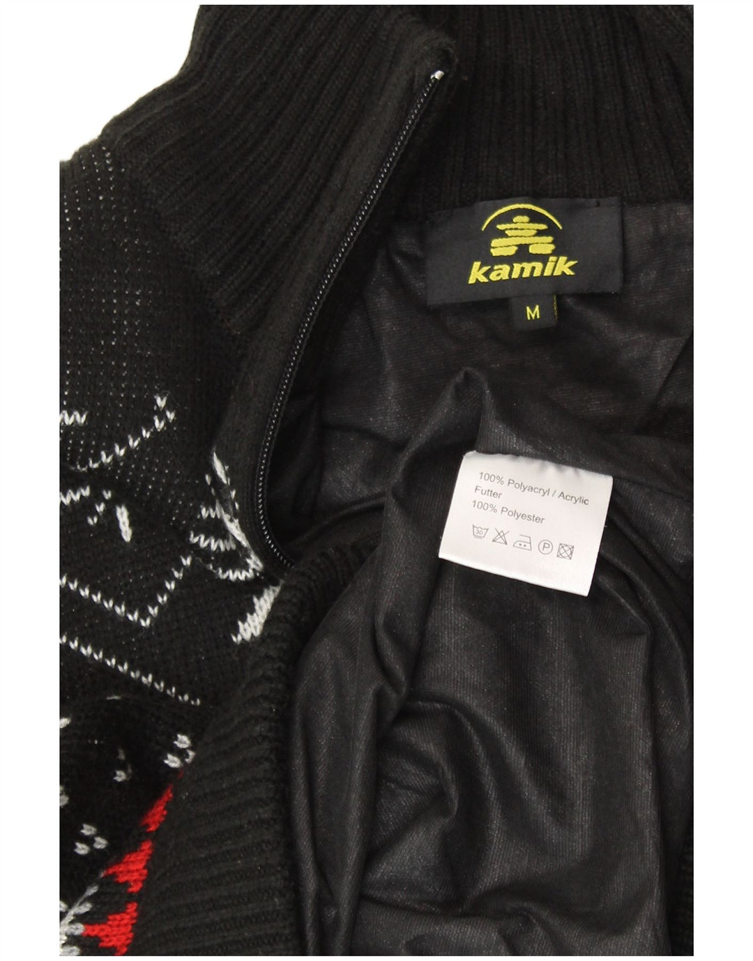 ВИНТАЖНЫЙ мужской джемпер с воротником на молнии, средний черный полиакриловый свитер с жаккардовым узором