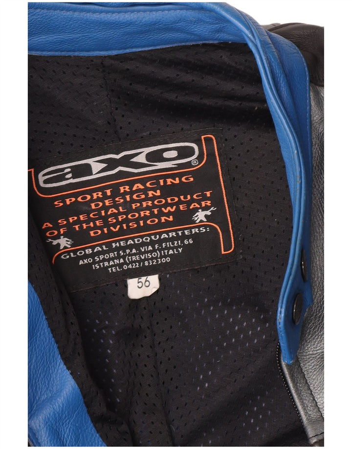 Мужской кожаный комбинезон AXO Racer IT 56 2XL, синий кожаный с цветными блоками