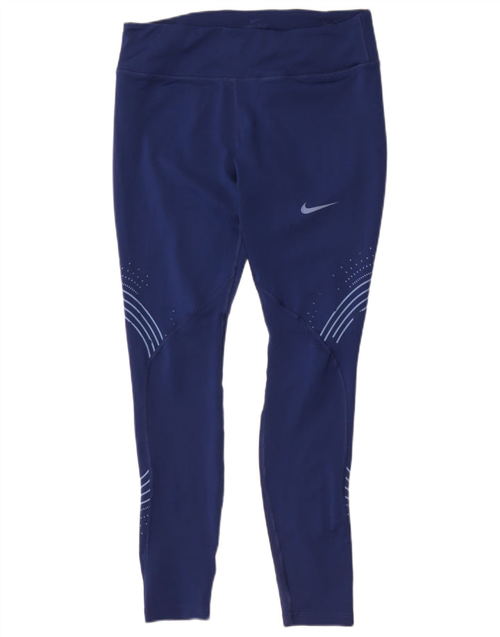 Женские леггинсы Nike Dri Fit UK 14, большие темно-синие, полиэстер с геометрическим рисунком