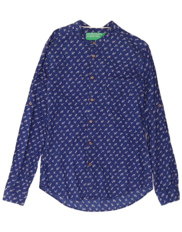 Мужская рубашка Benetton XS синяя с цветочным принтом