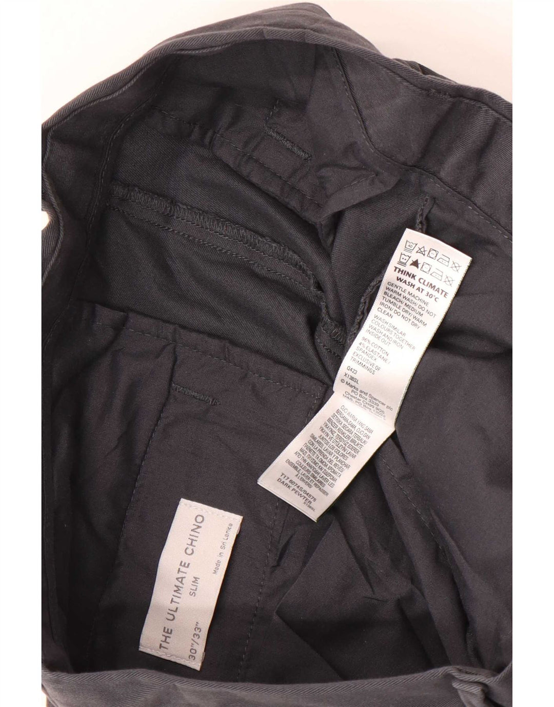 Мужские узкие брюки-чиносы Marks & Spencer W30 L33 серые, хлопковые