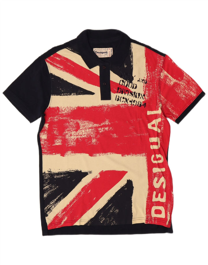 Мужская рубашка-поло DESIGUAL с графическим рисунком, большая темно-синяя хлопковая рубашка с цветными блоками