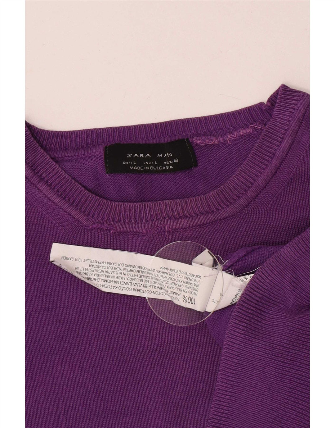 Мужской джемпер с круглым вырезом Zara, большой фиолетовый хлопковый свитер