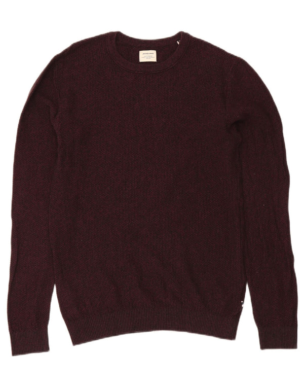 Мужской джемпер с круглым вырезом Jack & Jones, средний бордовый хлопковый крапчатый свитер