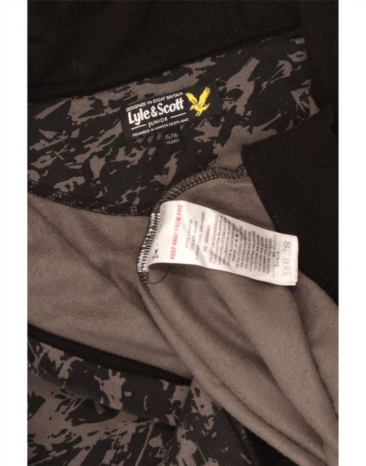 Свитер с капюшоном и молнией Lyle & Scott для мальчиков с абстрактным узором, 15–16 лет, черный