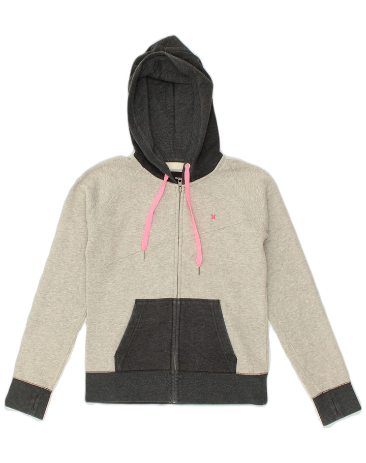 HURLEY Womens Loose Fit Zip Hoodie Sweater UK 6 XS Grey Colourblock Cotton | Vintage Hurley | Thrift | Second-Hand Hurley | Used Clothing | Messina Hembry 