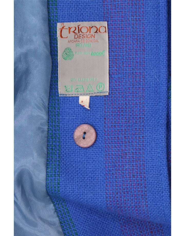 Женское шерстяное пальто-накидка Triona UK 16, новая шерсть в большую синюю полоску