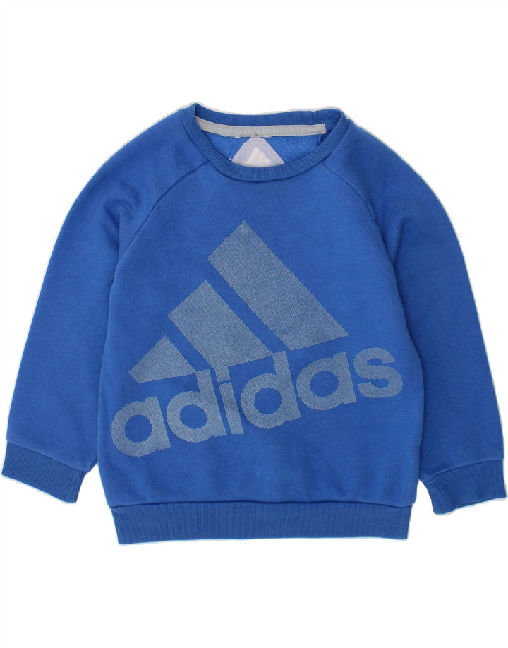 ADIDAS Boys Graphic Sweatshirt Jumper 3-4 Years Blue Cotton Vintage Adidas and Second-Hand Adidas from Messina Hembry 