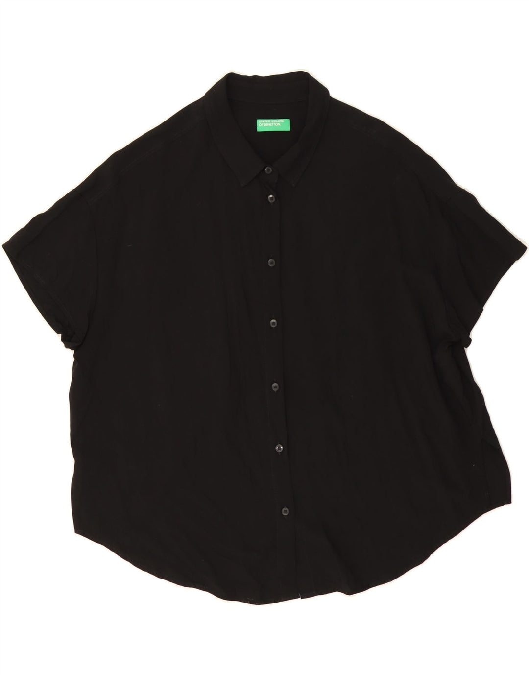 BENETTON Womens Oversized Short Sleeve Shirt UK 10 Small Black Viscose Vintage Benetton and Second-Hand Benetton from Messina Hembry 
