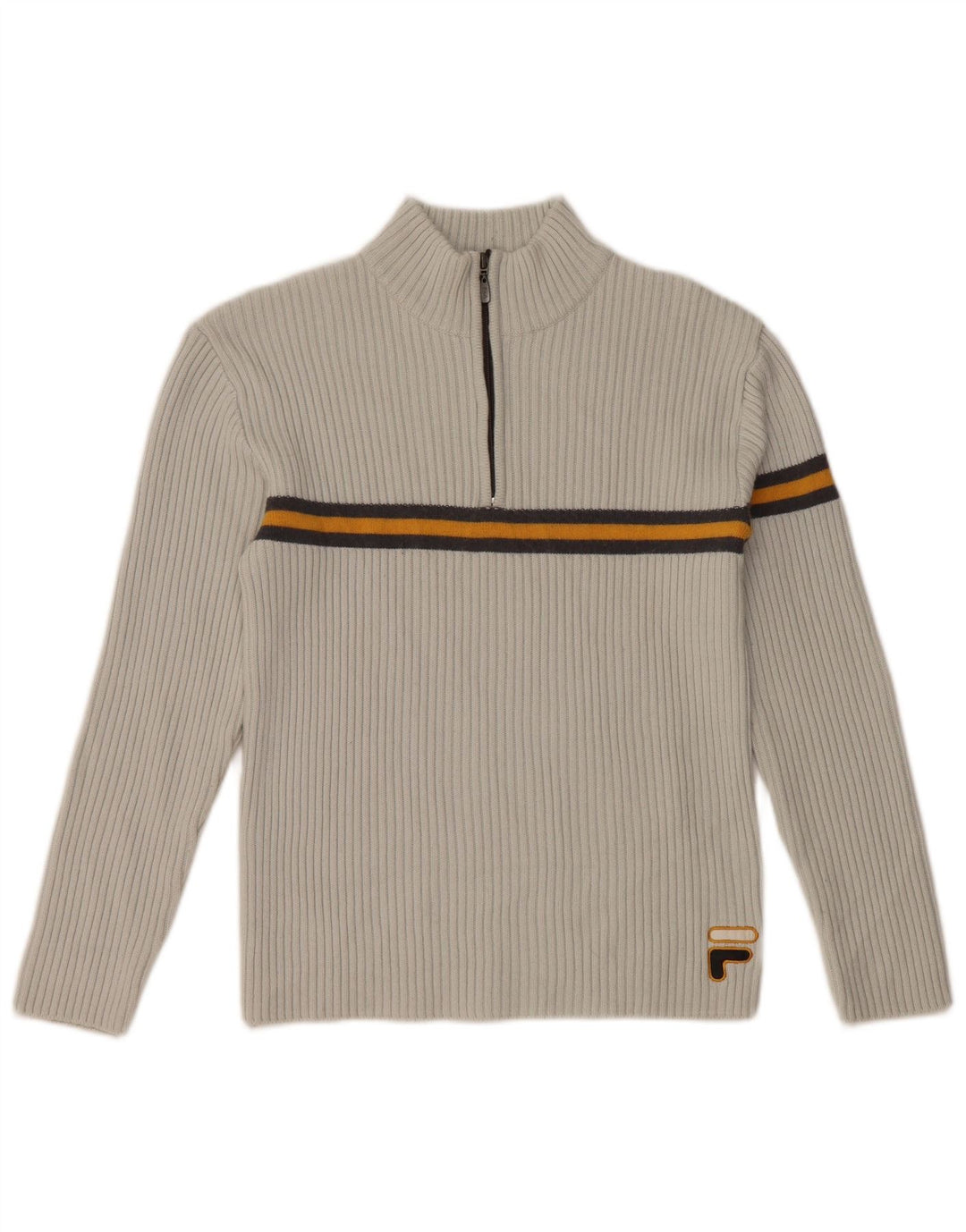 Женский свитер FILA с воротником на молнии, Великобритания, 10, маленький, серый, в полоску, шерстяной