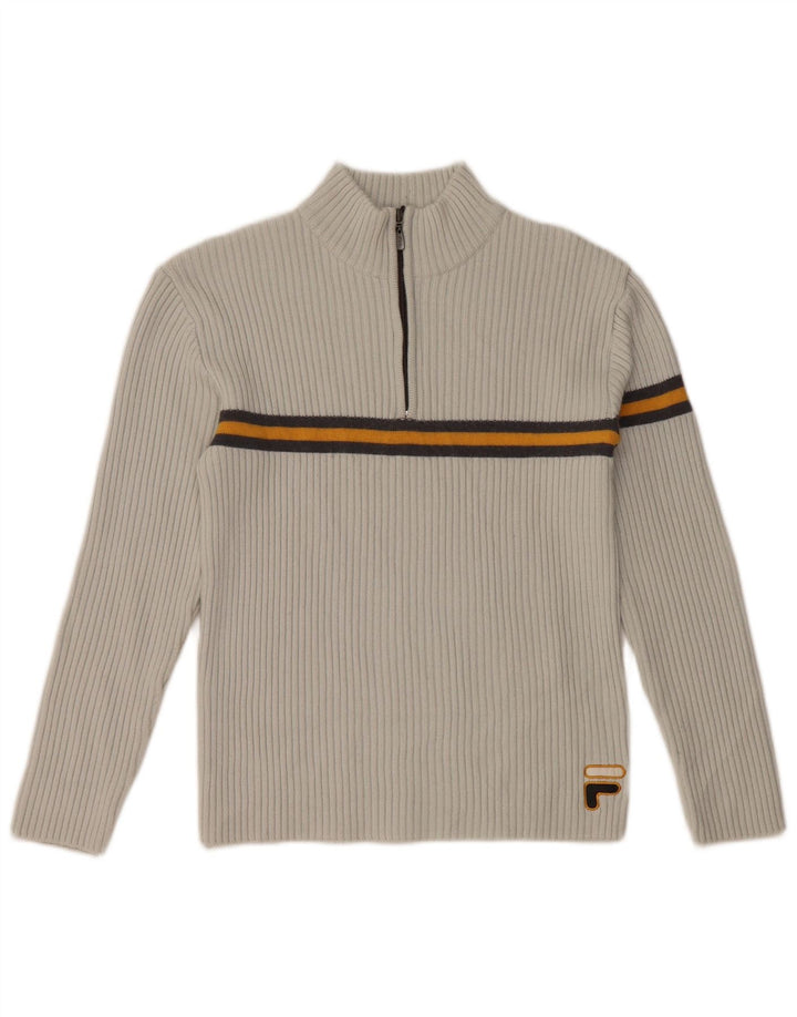 Женский свитер FILA с воротником на молнии, Великобритания, 10, маленький, серый, в полоску, шерстяной