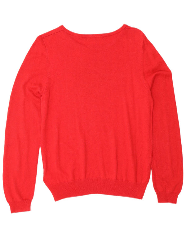 MARKS & SPENCER Womens Graphic Boat Neck Jumper Sweater UK 18 XL  Red