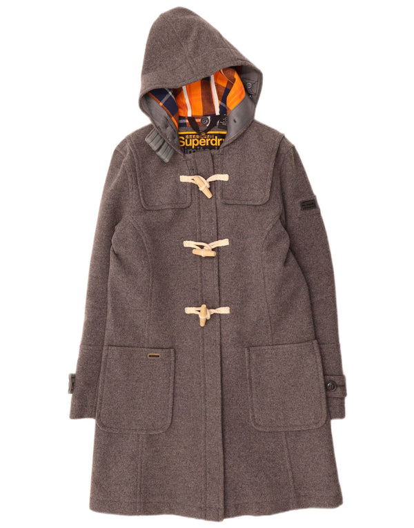 Женский дафлкот с капюшоном Superdry UK 12, шерсть среднего серого цвета