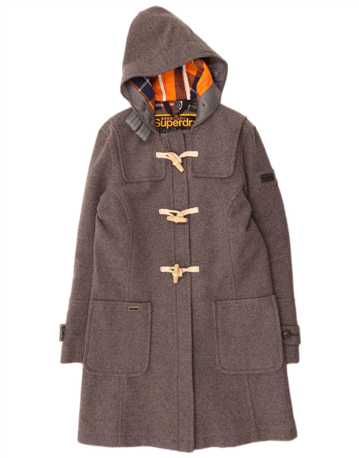 Женский дафлкот с капюшоном Superdry UK 12, шерсть среднего серого цвета