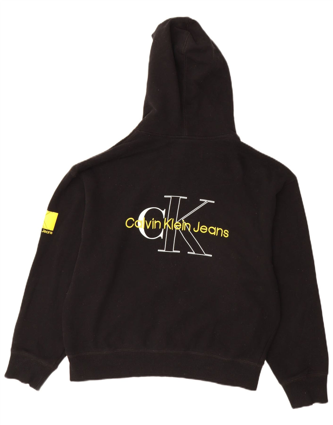 CALVIN KLEIN JEANS Мужской джемпер с капюшоном с рисунком, средний черный, хлопок