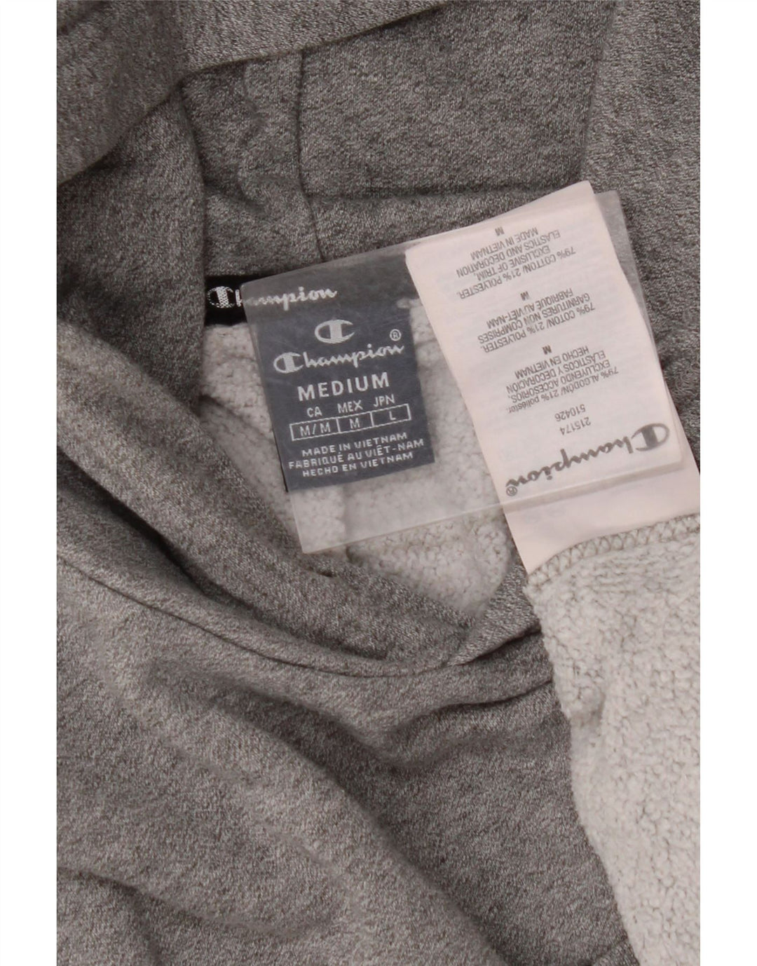 Мужской джемпер с капюшоном CHAMPION с рисунком, хлопковый, среднего серого цвета