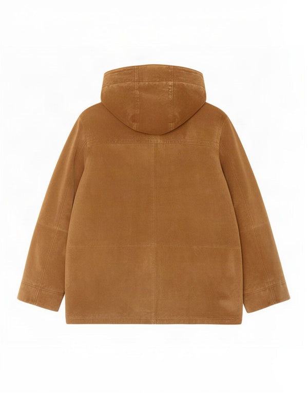Vintage Mens Hooded Suede Overcoat IT 50 Large Beige Leather