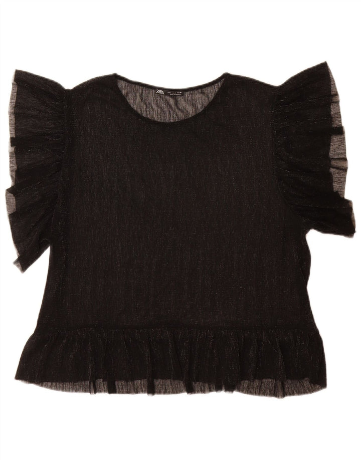 Женская блузка Zara Top UK 16, большая черная в крапинку