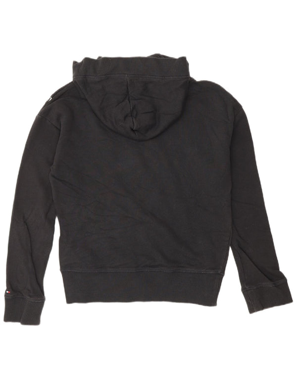 TOMMY HILFIGER Womens Graphic Hoodie Jumper UK 6 XS Black Cotton