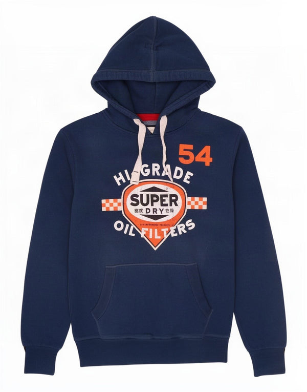 Мужской джемпер с капюшоном Superdry, темно-синий, хлопковый, с рисунком