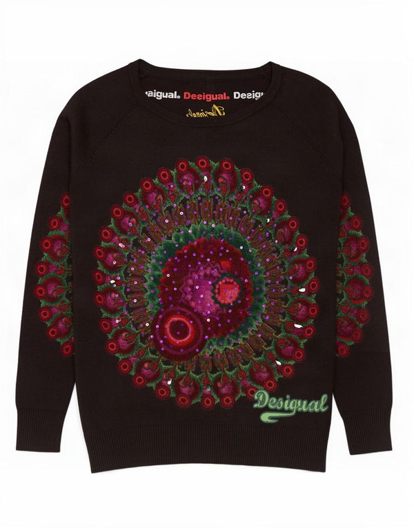 Женский джемпер с вырезом «лодочка» Desigual UK 14, средний серый с геометрическим узором