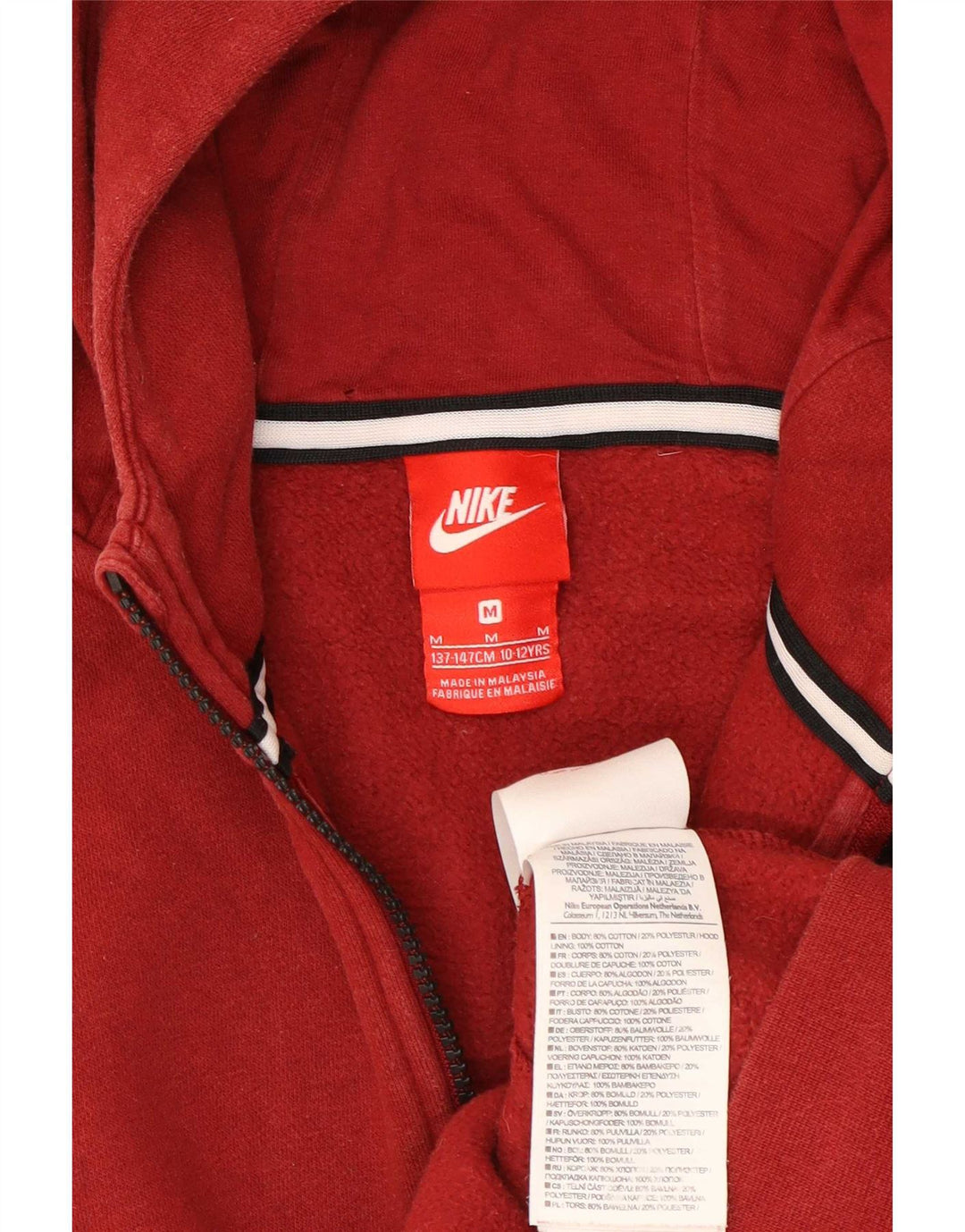 Свитер с капюшоном на молнии для мальчиков Nike, 10–11 лет, средний красный, хлопковый