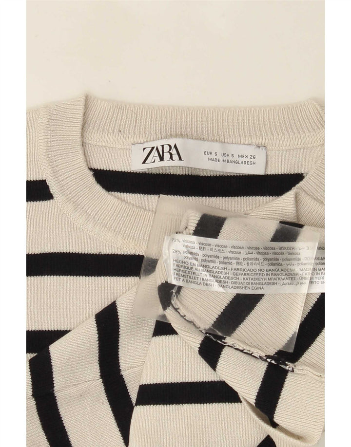 Женский укороченный топ Zara UK 8, маленькая вискоза в белую полоску