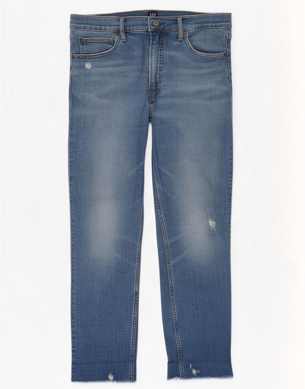 Женские укороченные джинсы-сигареты Gap с потертостями W32 L26 синие