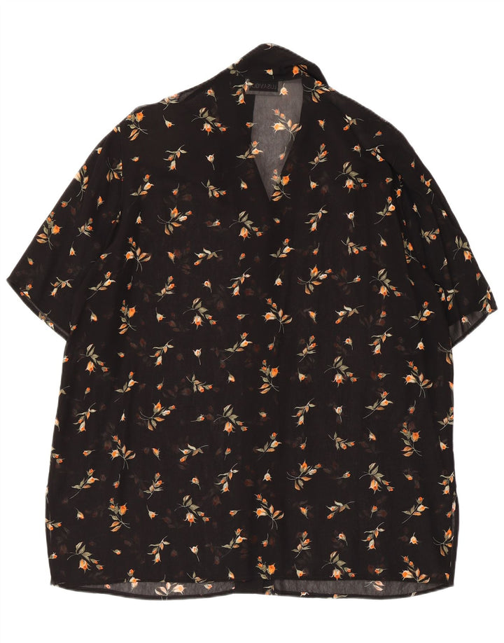 Женская прозрачная блузка-рубашка LUISA VIOLA UK 20 2XL, черная с цветочным принтом