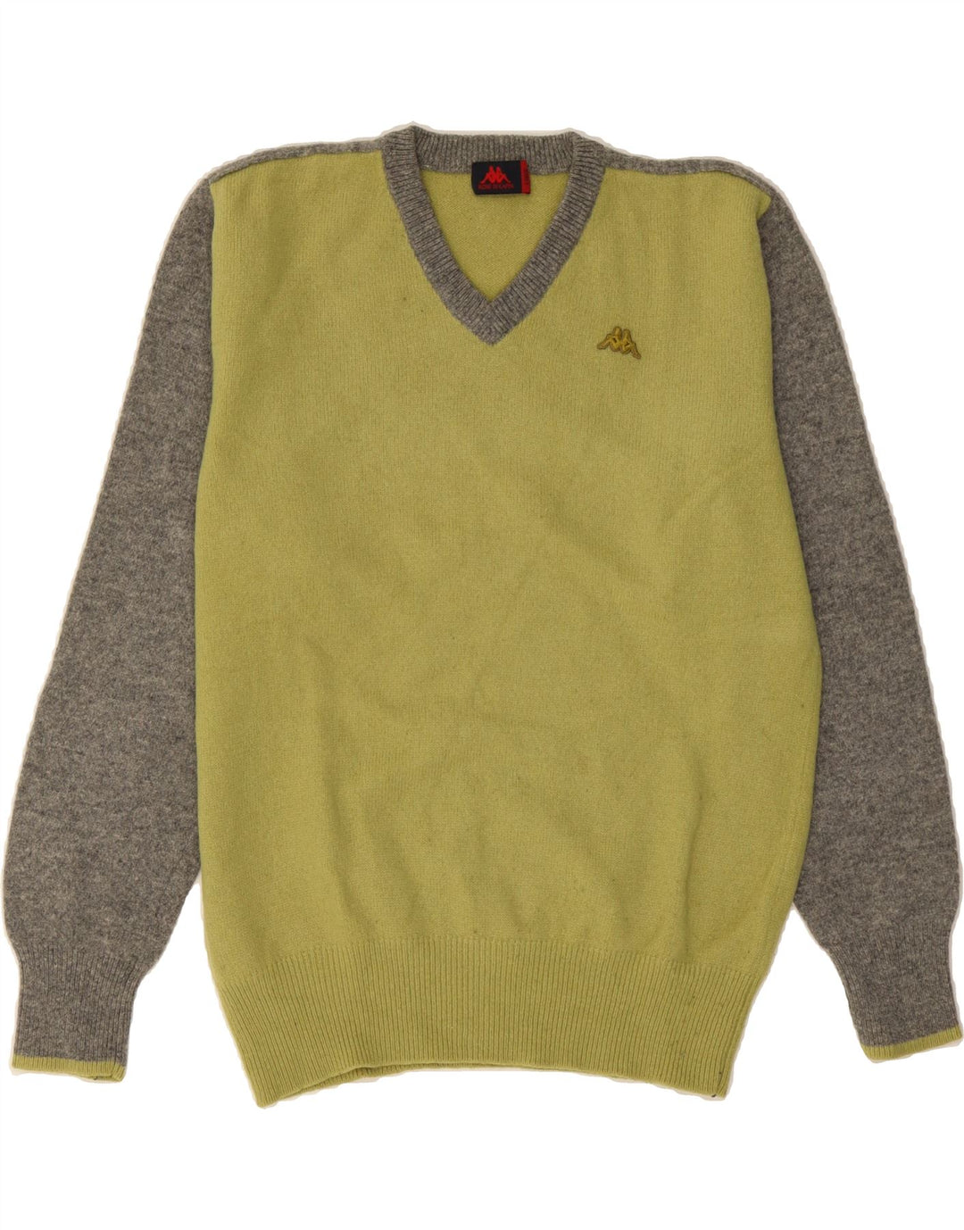 KAPPA Mens V-Neck Jumper Sweater Large Green Colourblock Wool Vintage Kappa and Second-Hand Kappa from Messina Hembry 