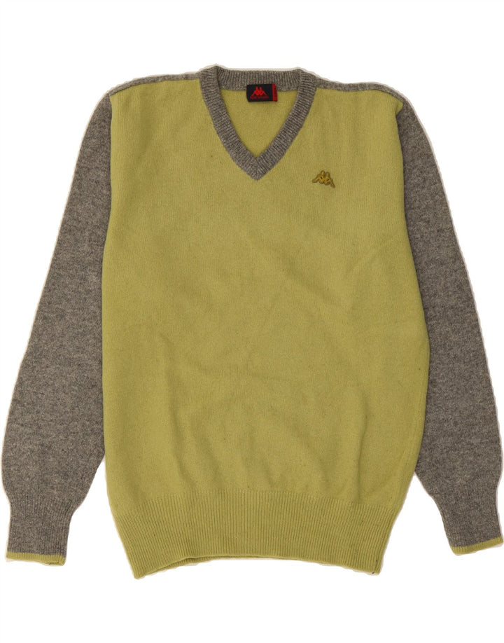 KAPPA Mens V-Neck Jumper Sweater Large Green Colourblock Wool Vintage Kappa and Second-Hand Kappa from Messina Hembry 