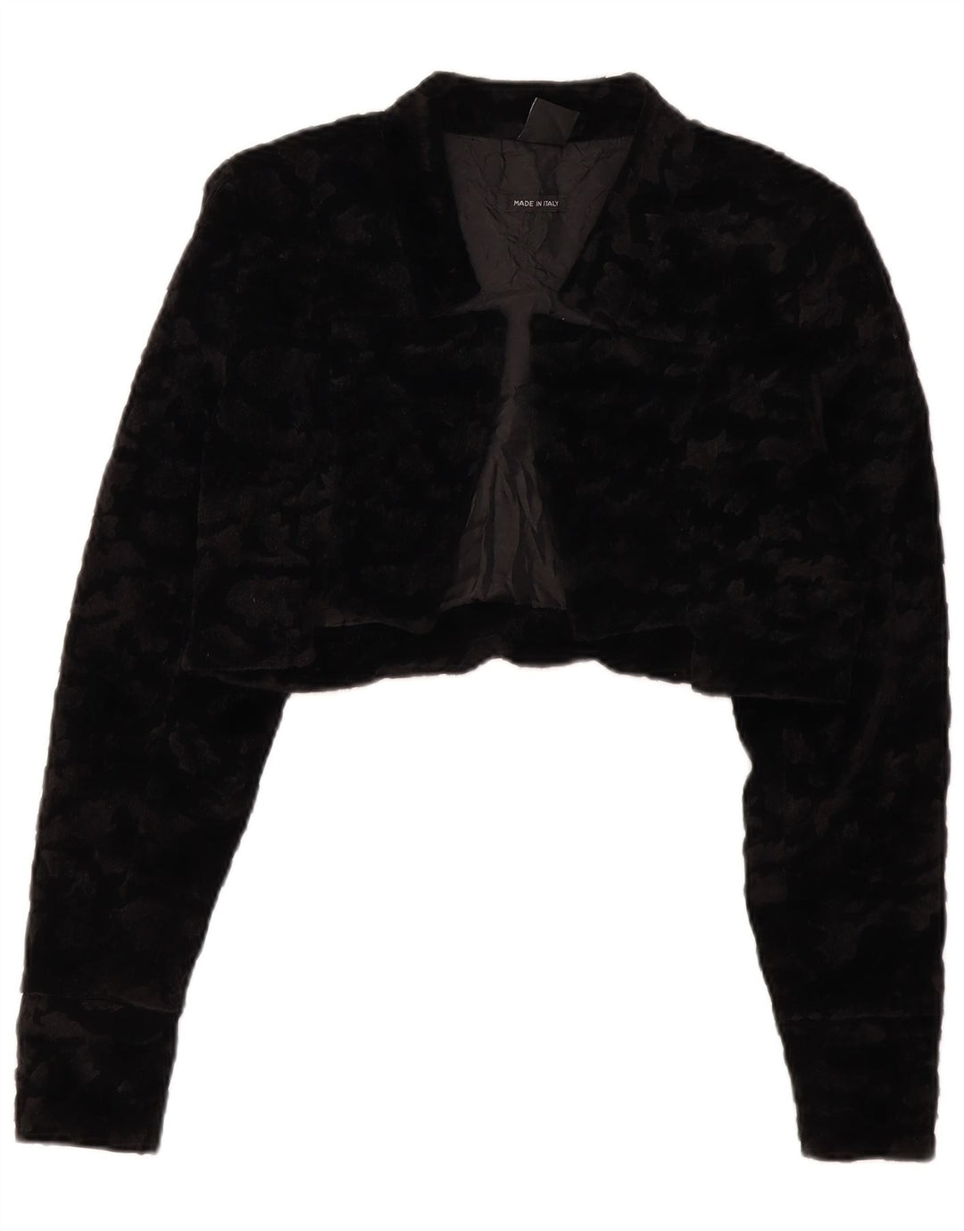 ВИНТАЖНОЕ женское болеро из искусственного меха UK 14, большой черный полиэстер