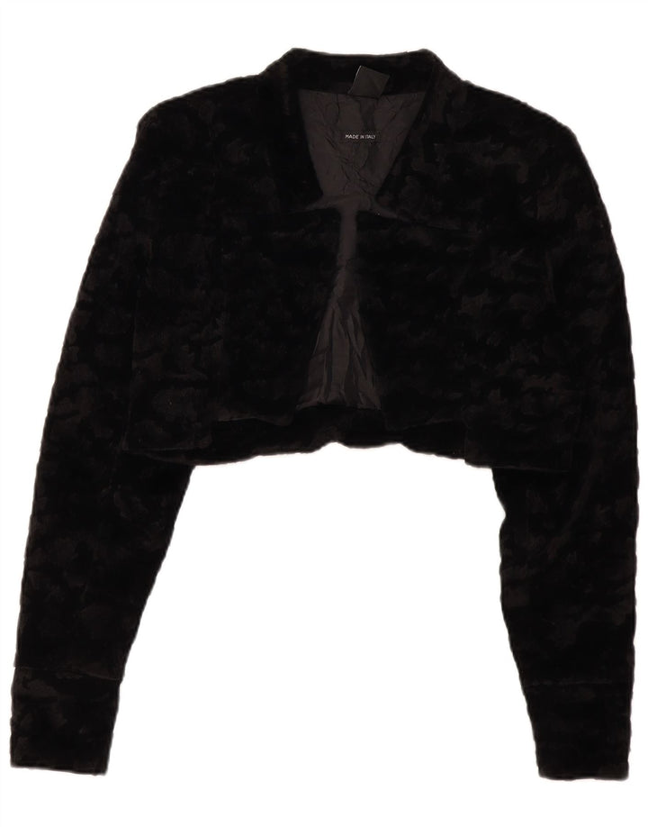 ВИНТАЖНОЕ женское болеро из искусственного меха UK 14, большой черный полиэстер