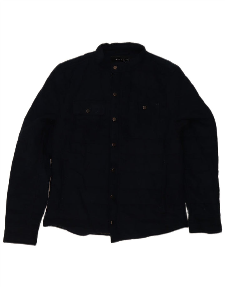 Мужская стеганая куртка Zara UK 36, маленькая, темно-синяя, полиэстер