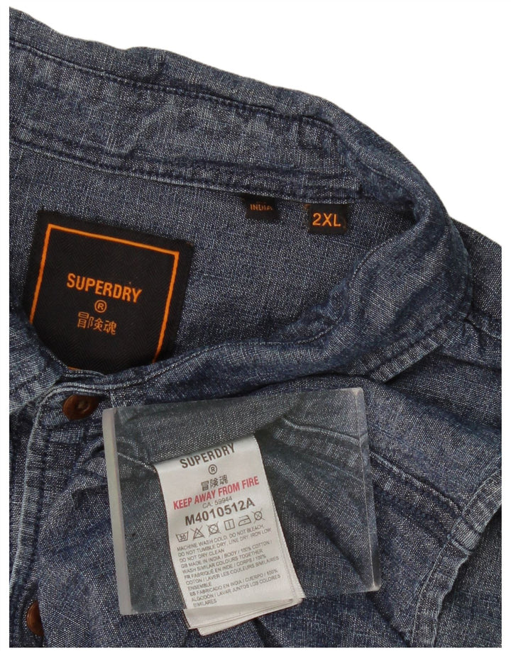 Мужская рубашка с коротким рукавом Superdry 2XL, синяя, хлопок