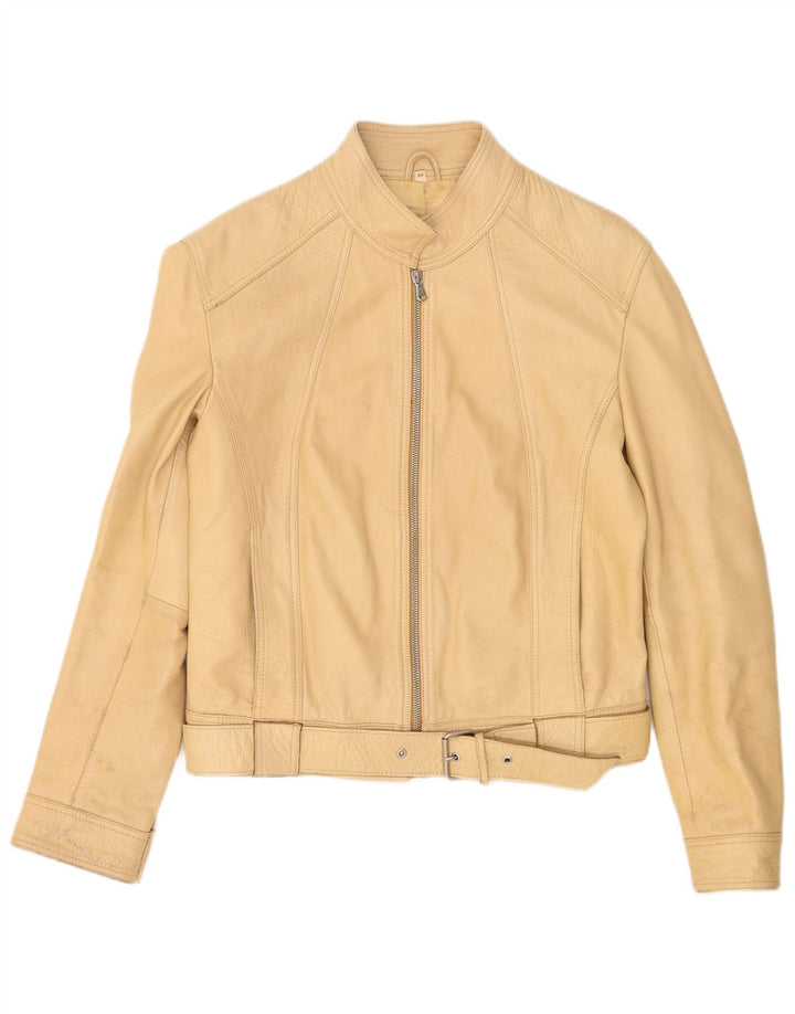 Винтажная женская укороченная кожаная куртка IT 44 Medium Beige Leather