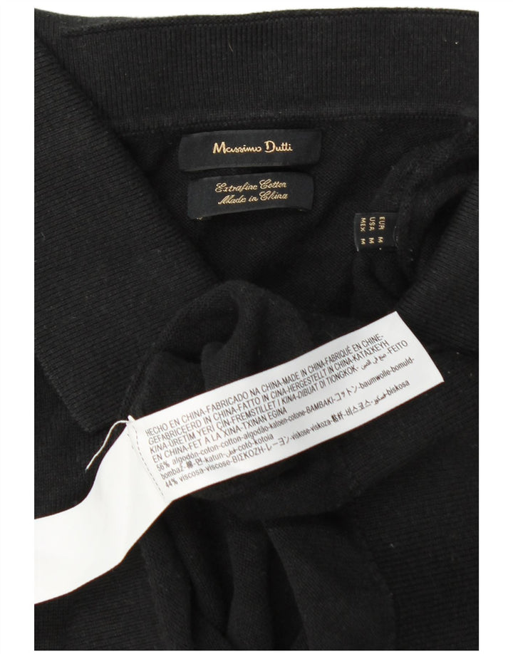 Мужской джемпер с воротником поло Massimo Dutti, средний черный хлопковый свитер